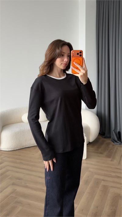 Bisiklet Yaka Garne Detay Basic Sweat Siyah 2475