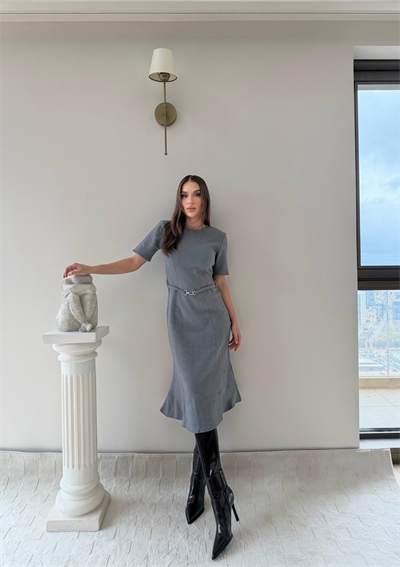 Çan Etek Detay Selanik Elbise Gri 2029
