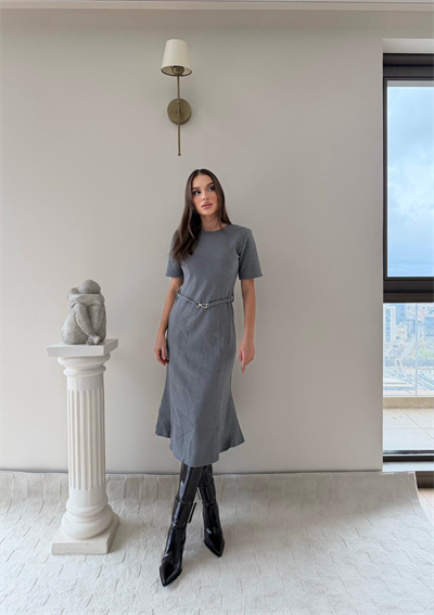 Çan Etek Detay Selanik Elbise Gri 2029