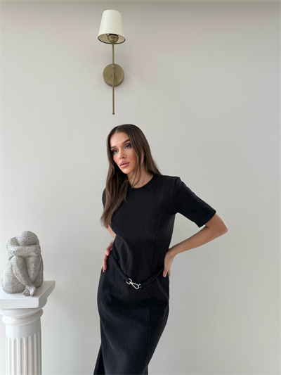 Çan Etek Detay Selanik Elbise Siyah 2029