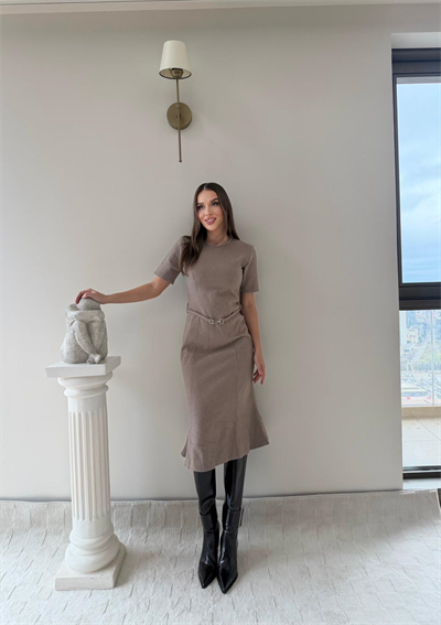 Çan Etek Detay Selanik Elbise Vizon 2029