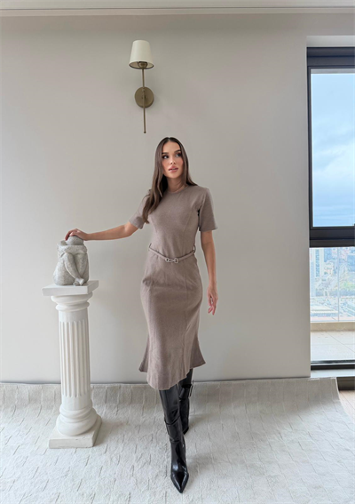 Çan Etek Detay Selanik Elbise Vizon 2029