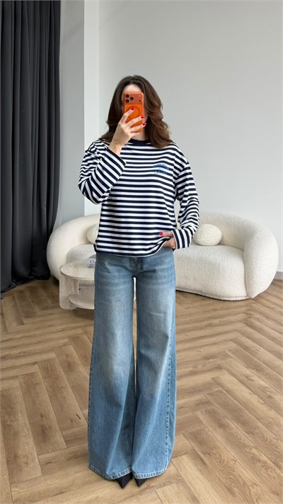 Çizgili 19 Baskılı Sweat Lacivert 2560