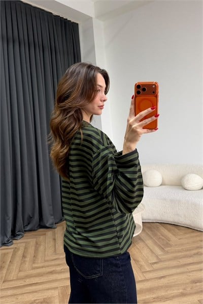 Çizgili 19 Baskılı Sweat Yeşil 2560