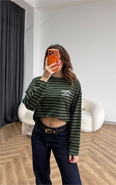Çizgili 19 Baskılı Sweat Yeşil 2560