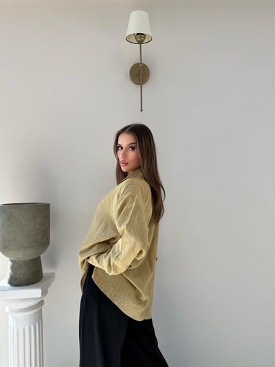 Çizgili Oversize Tensel Gömlek Camel 2094