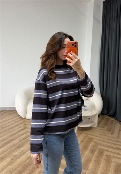 Çizgili Sweat Antrasit 2558