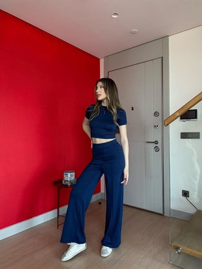 Crop ve Pantolonlu Modal İkili Takım Lacivert 2197