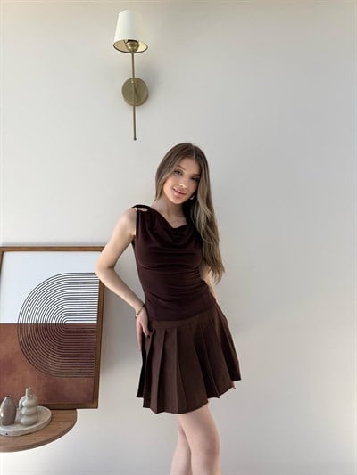 Degaje Yaka Omuz Aksesuar Detay Sandy Bluz Kahve 2311