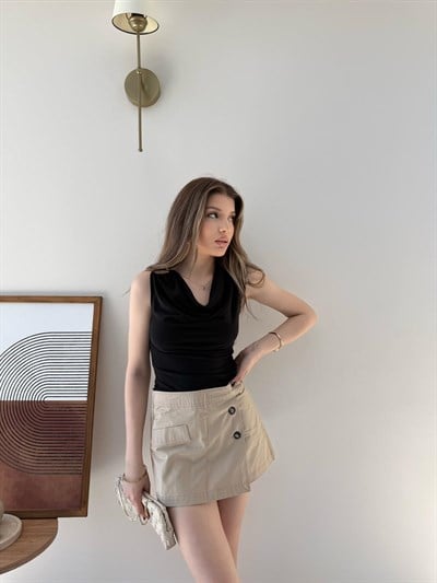 Degaje Yaka Omuz Aksesuar Detay Sandy Bluz Siyah 2311