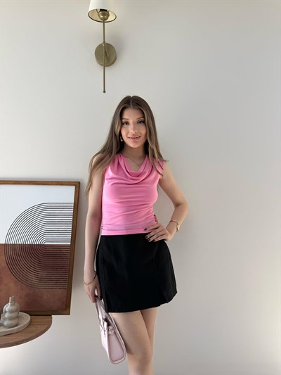 Degaje Yaka Omuz Aksesuar Detay Sandy Bluz Pembe 2311