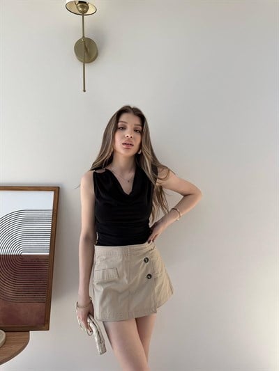 Degaje Yaka Omuz Aksesuar Detay Sandy Bluz Siyah 2311