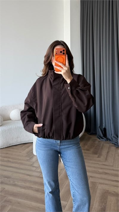 Dik Yaka Çıt Çıt Detay Trenç Bomber Acı Kahve 2460