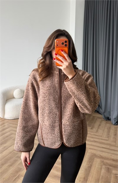 Dik Yaka Fermuarlı Teddy Mont Kahve 2540