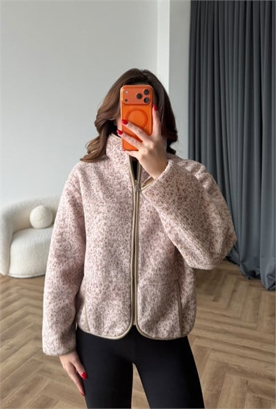Dik Yaka Fermuarlı Teddy Mont Vizon 2540