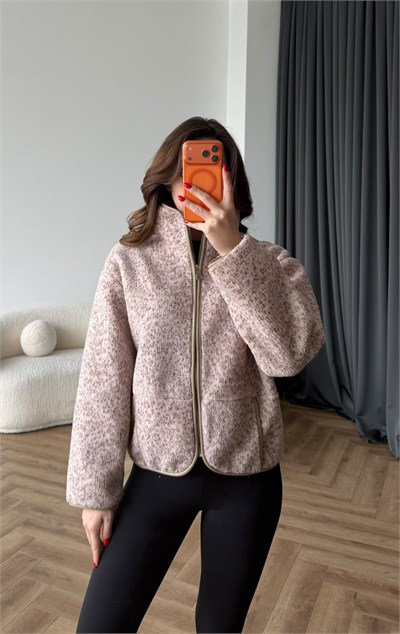 Dik Yaka Fermuarlı Teddy Mont Vizon 2540