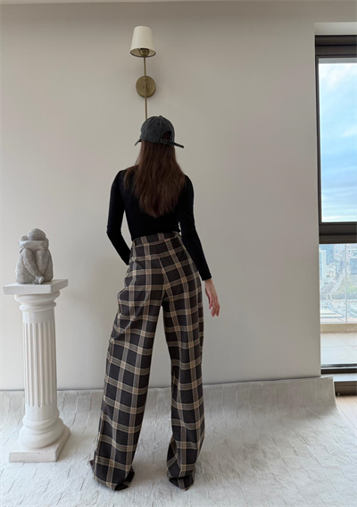 Ekose Desen Yüksek Bel Palazzo Pantolon Kahverengi 2023