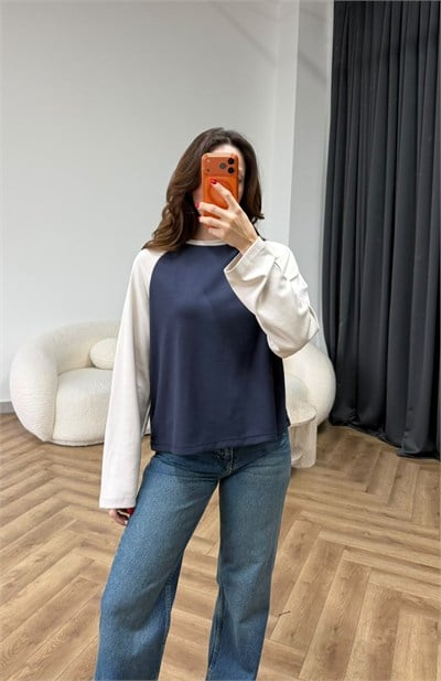 Garneli Çift Renk Sweat Lacivert 2552
