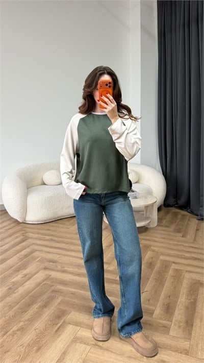 Garneli Çift Renk Sweat Yeşil 2552