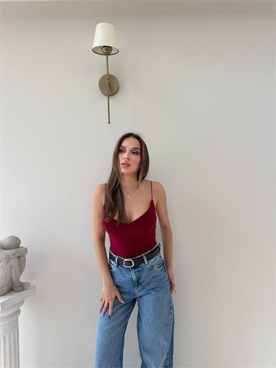 İp Askılı Bodysuit Bordo 2061