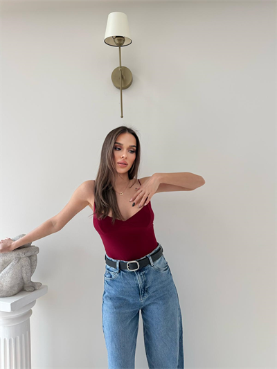 İp Askılı Bodysuit Bordo 2061