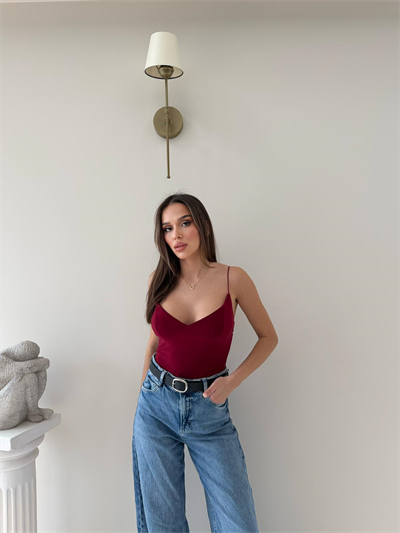İp Askılı Bodysuit Bordo 2061