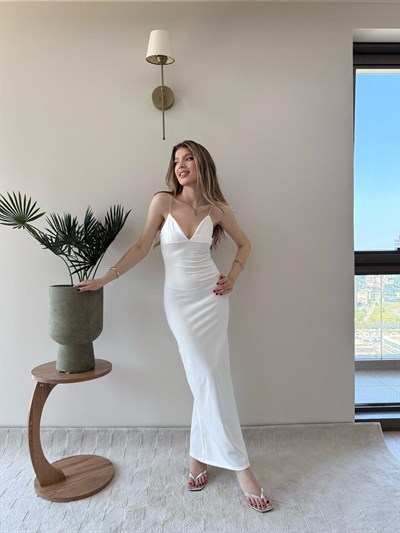 İp Askılı Kalem Elbise Beyaz 2232