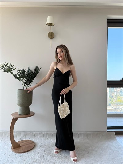 İp Askılı Kalem Elbise Siyah 2232