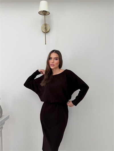 Kayık Yaka Bel Drapeli Modal Uzun Elbise Siyah 2026