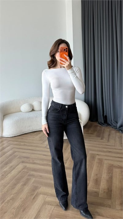 Kayık Yaka Transparan Modal Bluz Beyaz 2487