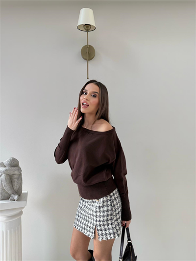 KAYIK YAKA TRİKO BLUZ ACI KAHVE 2019