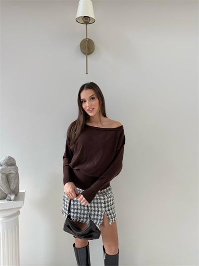 KAYIK YAKA TRİKO BLUZ ACI KAHVE 2019