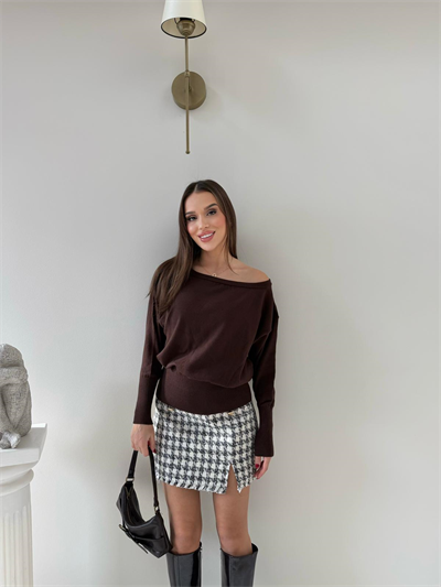 KAYIK YAKA TRİKO BLUZ ACI KAHVE 2019