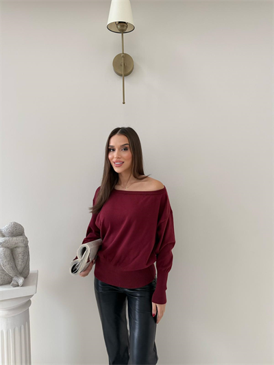 KAYIK YAKA TRİKO BLUZ BORDO 2019