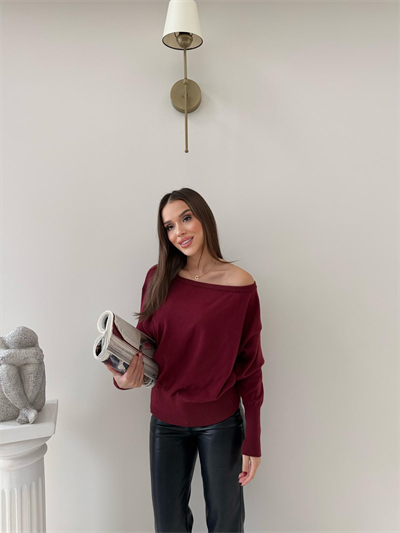 KAYIK YAKA TRİKO BLUZ BORDO 2019