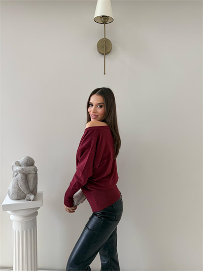 KAYIK YAKA TRİKO BLUZ BORDO 2019