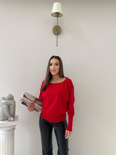 KAYIK YAKA TRİKO BLUZ KIRMIZI 2019