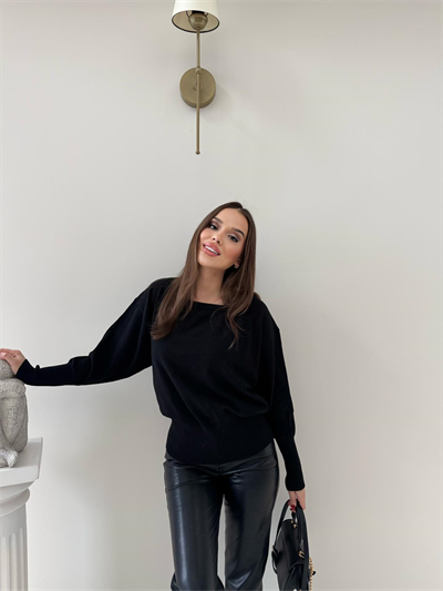 KAYIK YAKA TRİKO BLUZ SİYAH 2019