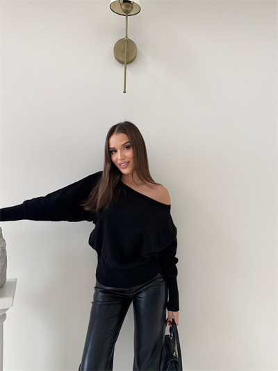 KAYIK YAKA TRİKO BLUZ SİYAH 2019