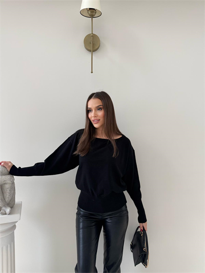 KAYIK YAKA TRİKO BLUZ SİYAH 2019