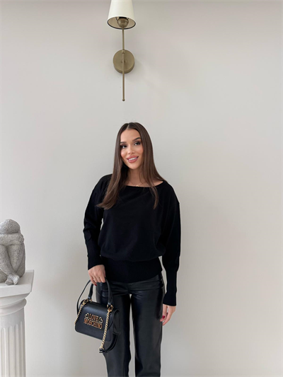 KAYIK YAKA TRİKO BLUZ SİYAH 2019