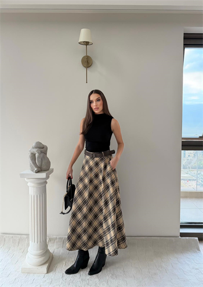 Kemer Detay Ekose Desen Etek Bej 2032