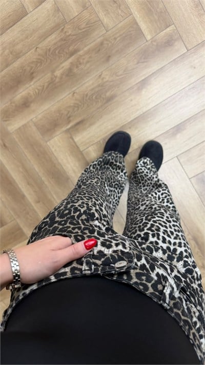 Leopar Desen Yüksek Bel Kot Pantolon 2547