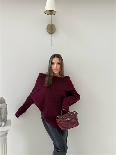 Madonna Yaka Asimetrik Detay Kazak Bordo 2015