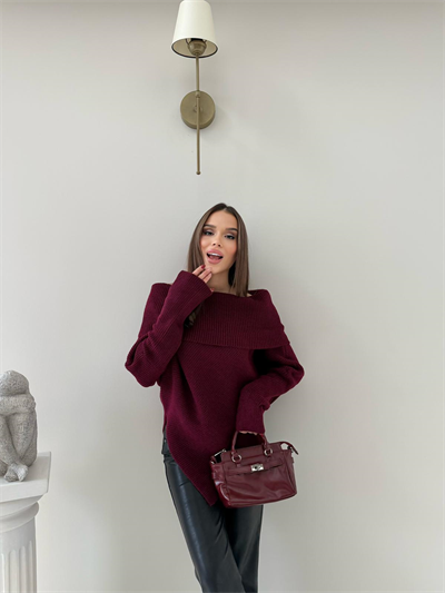 Madonna Yaka Asimetrik Detay Kazak Bordo 2015