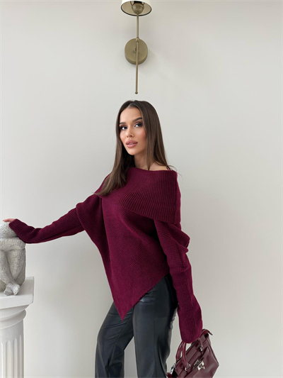 Madonna Yaka Asimetrik Detay Kazak Bordo 2015