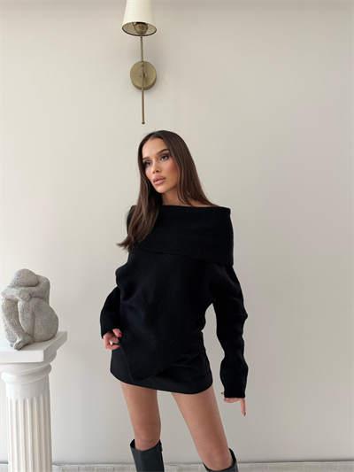 Madonna Yaka Asimetrik Detay Kazak Siyah 2015