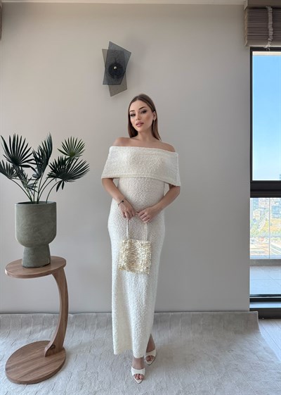 Madonna Yaka Uzun Elbise Ekru 2361