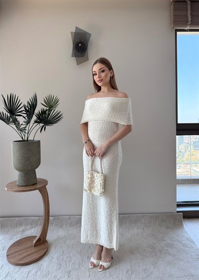 Madonna Yaka Uzun Elbise Ekru 2361