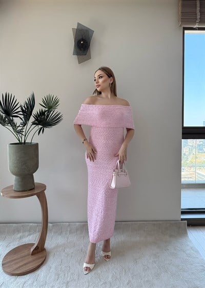 Madonna Yaka Uzun Elbise Pembe 2361
